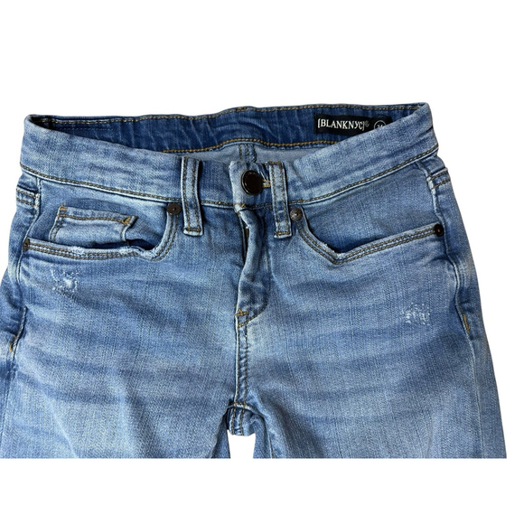 Blank NYC Womens Flare Blue Jeans Size 24 Raw Ruffled Hems Mid Rise - Picture 3 of 11